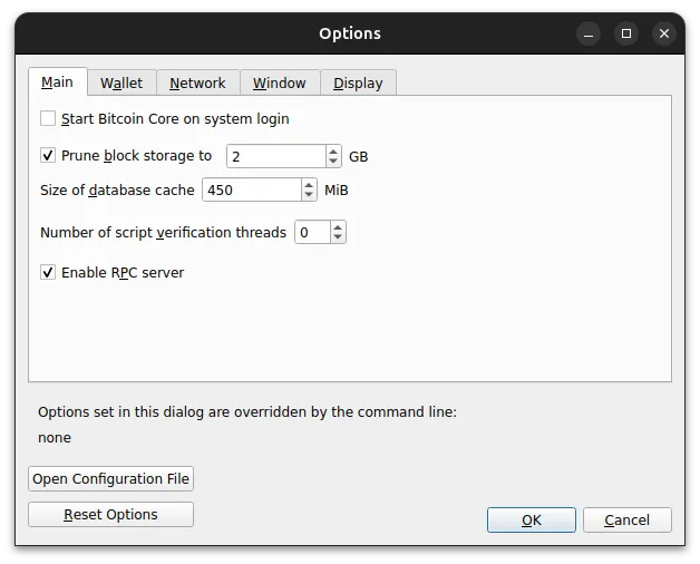 Bitcoin Core - Main Options