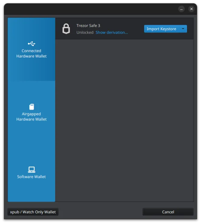 Sparrow - Import Keystore