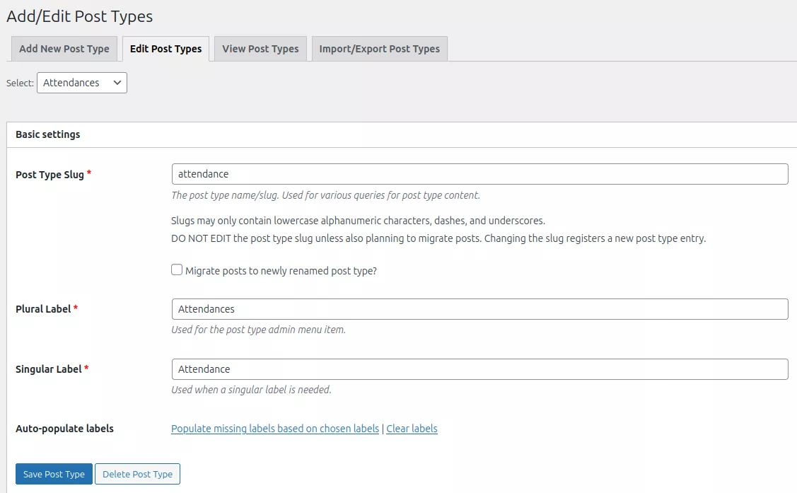 Attendances Custom Post Type